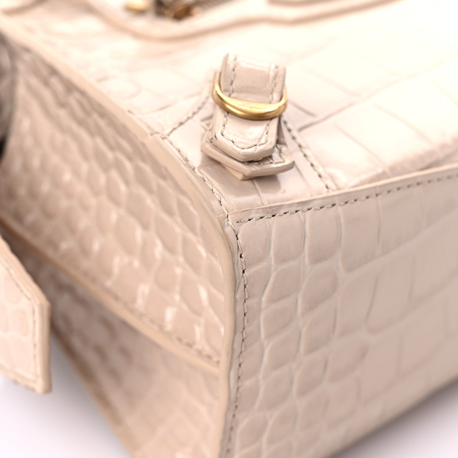 Balenciaga Shiny Supple Calfskin Crocodile Embossed Neo Classic Gold Hardware Mini City Light Beige 7 of 12