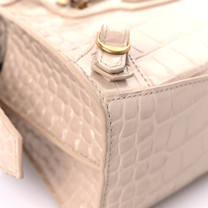 Balenciaga Shiny Supple Calfskin Crocodile Embossed Neo Classic Gold Hardware Mini City Light Beige 7 of 12