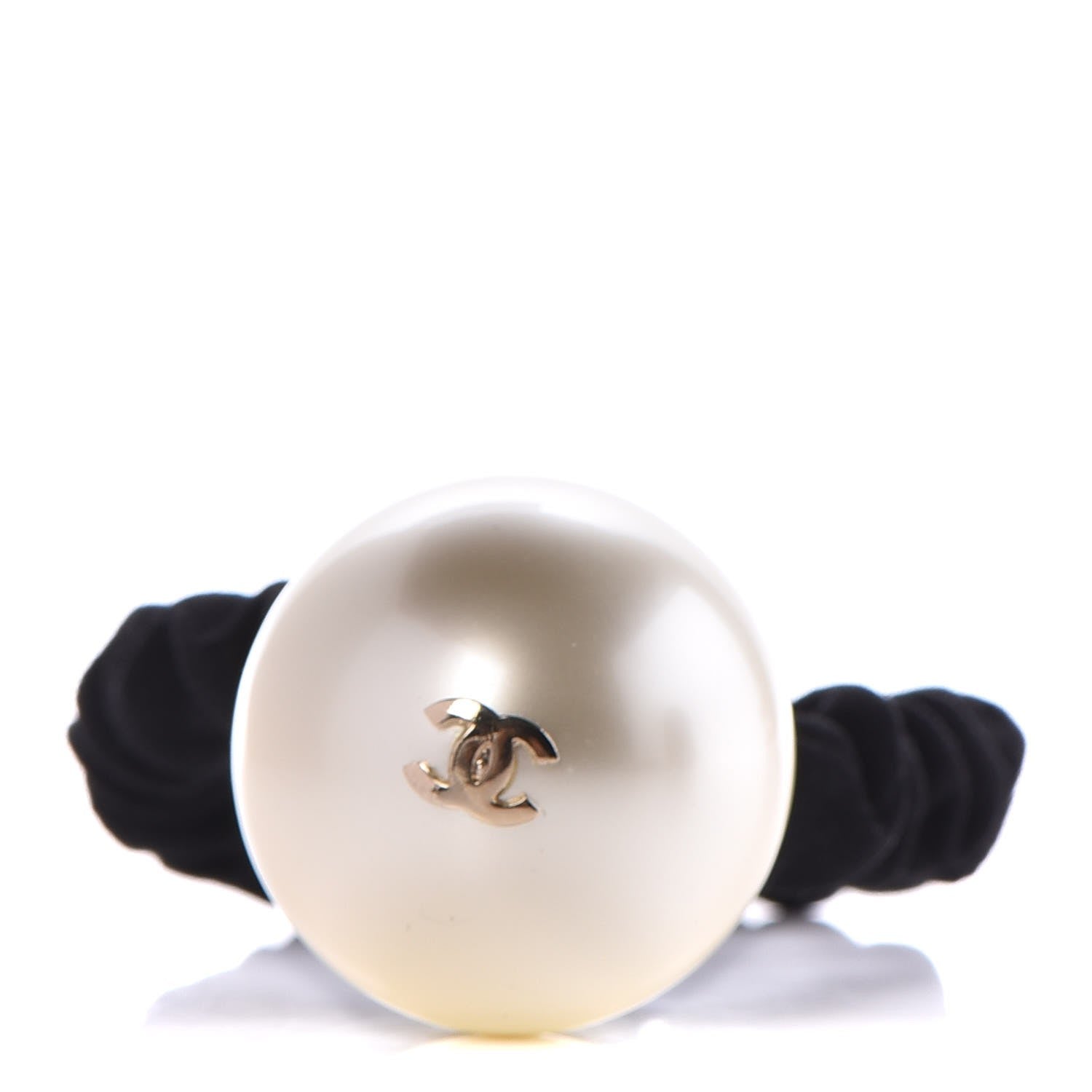 Chanel Pearl CC Hair Tie Black Gold Pearly White 1 of 5