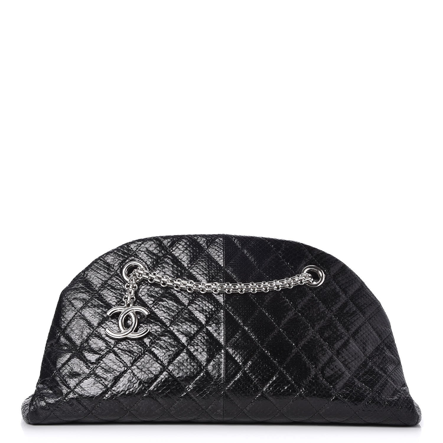 Chanel Lizard Quilted Medium Just Mademoiselle Bowling Bag Black 1 of 7