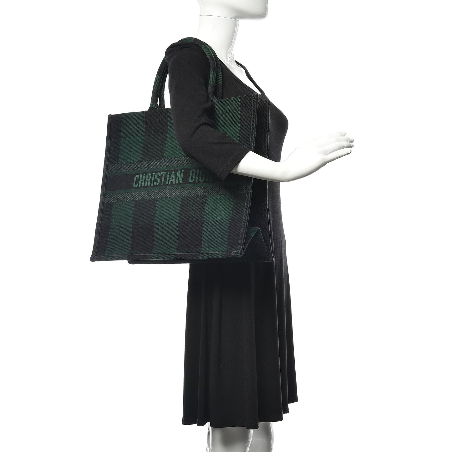 Canvas Embroidered Checkered Book Tote Black Green