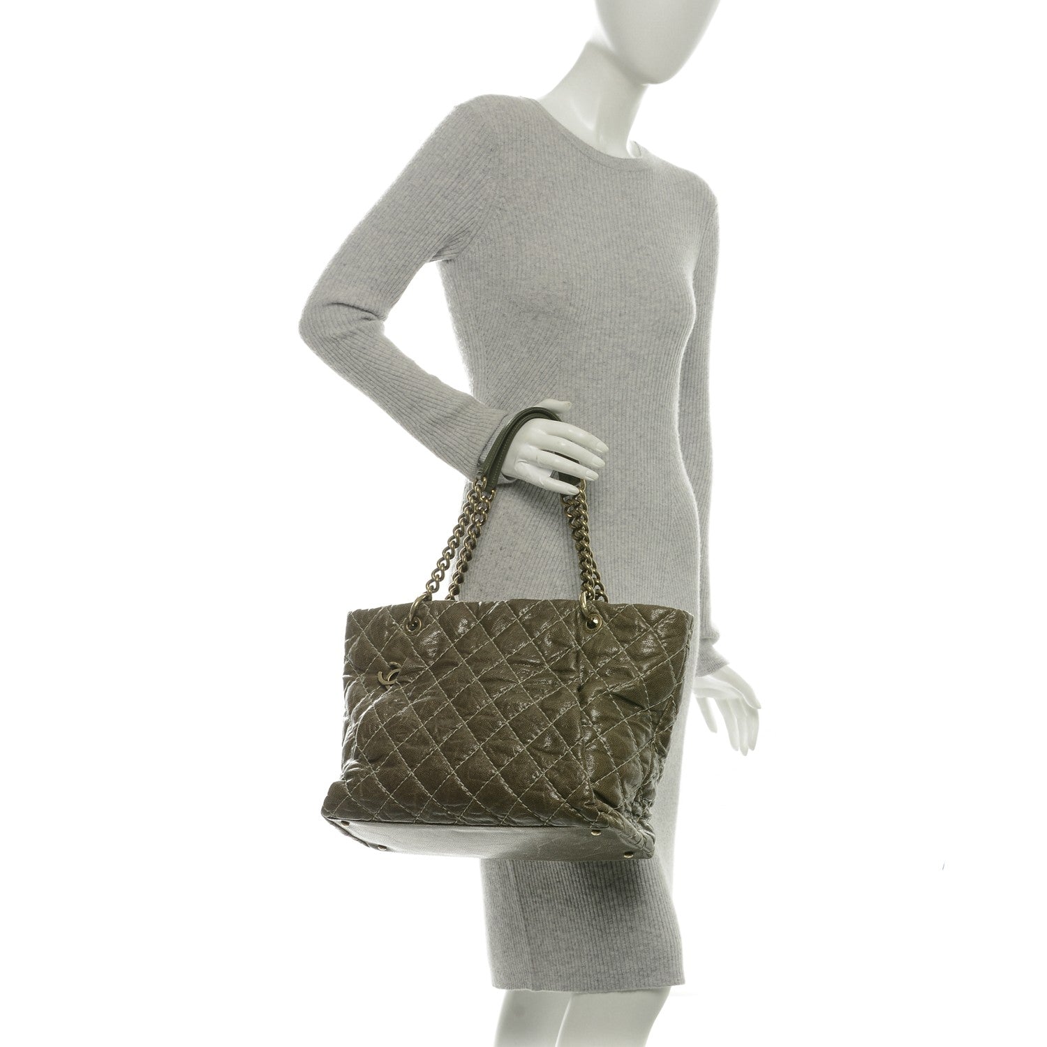 Chanel Crumpled Grained Calfskin Large Coco Pleats Tote Khaki 2 of 8