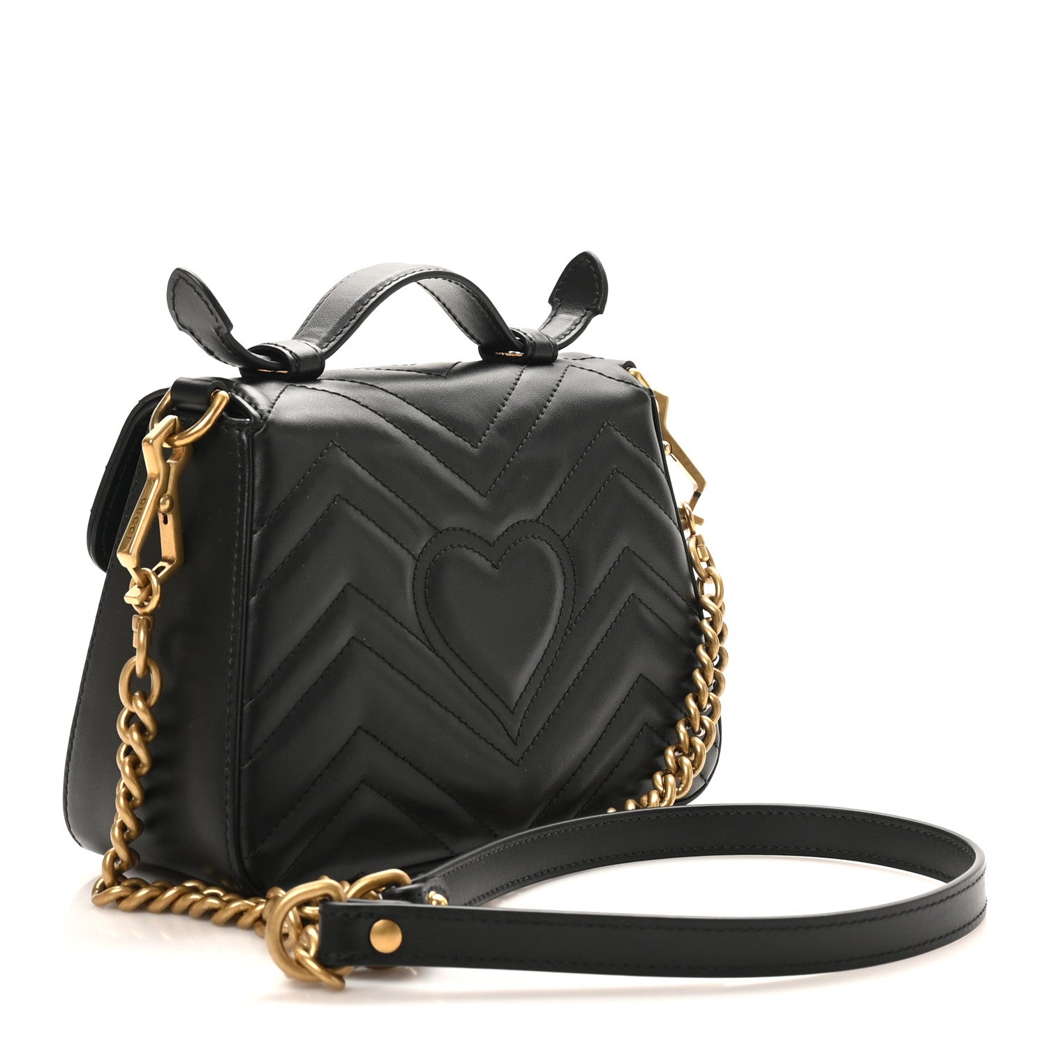 Gucci Calfskin Matelasse Mini GG Marmont Top Handle Shoulder Bag Black 3 of 10