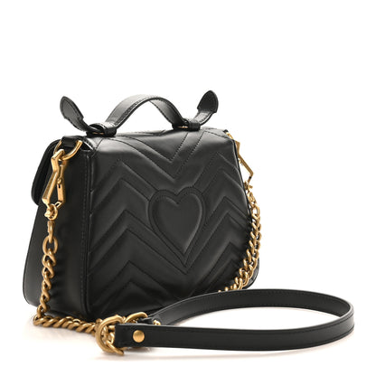 Gucci Calfskin Matelasse Mini GG Marmont Top Handle Shoulder Bag Black 3 of 10