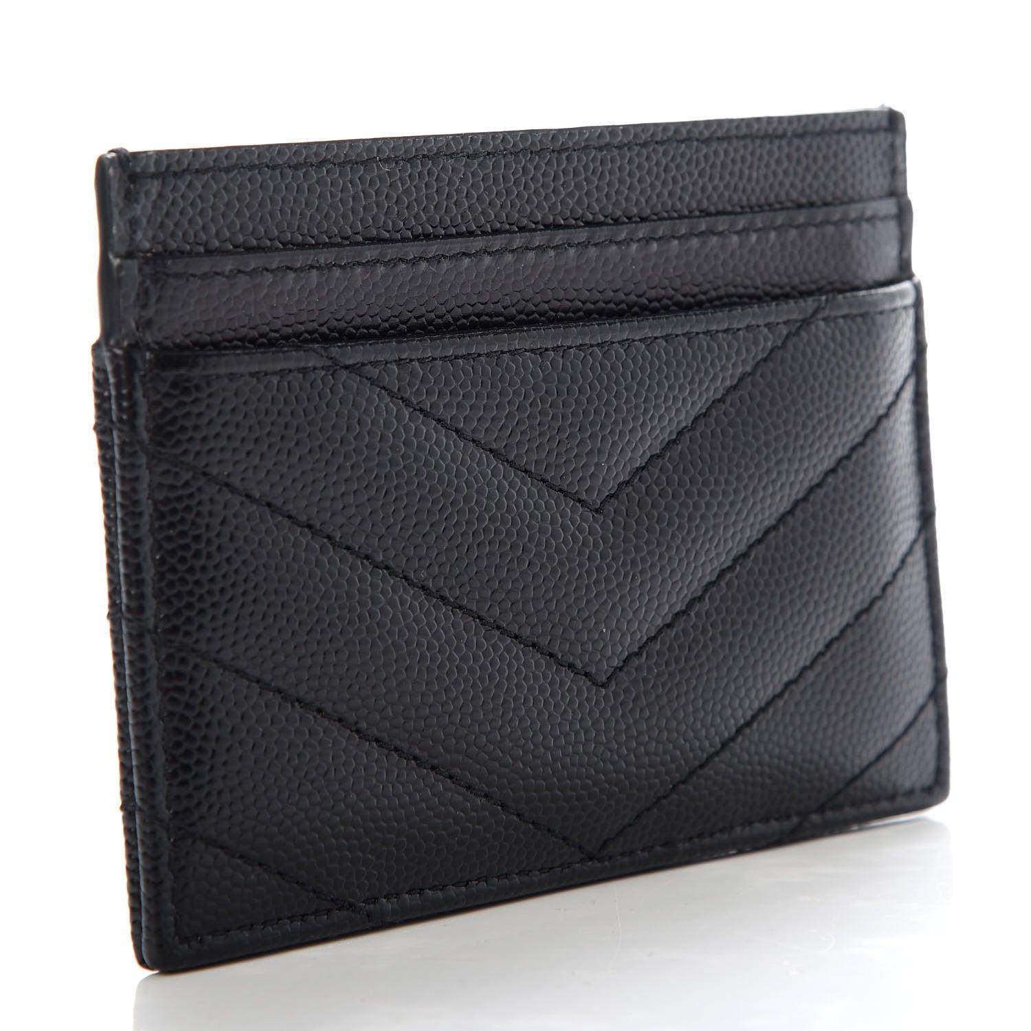 Saint Laurent Grain De Poudre Matelasse Chevron Monogram Credit Card Case Black 3 of 7