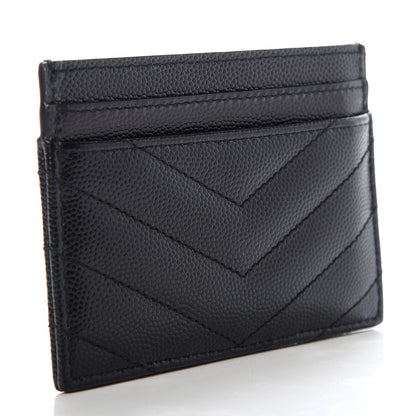 Saint Laurent Grain De Poudre Matelasse Chevron Monogram Credit Card Case Black 3 of 7