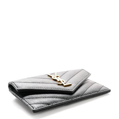 Saint Laurent Grain De Poudre Matelasse Chevron Monogram Compact Wallet Black 4 of 9