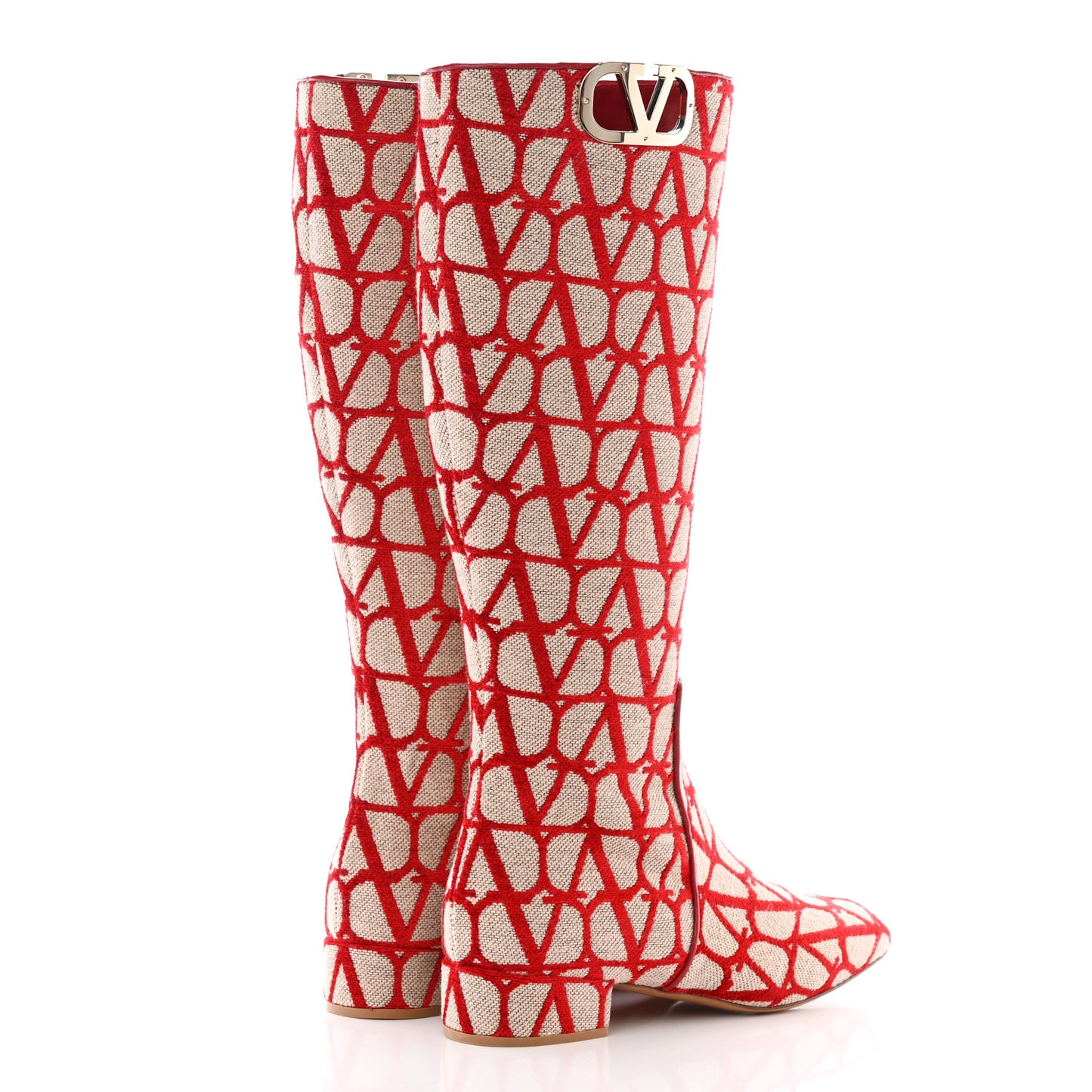 Toile Iconographe Calfskin Vlogo Knee High 30mm Boots 39 Naturale Rosso Valentino