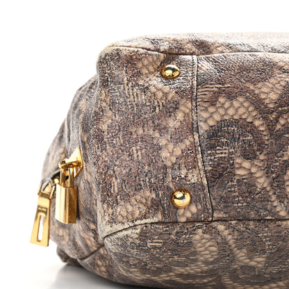 Prada Cervo Lux Print Lace Bauletto Bag Blond 9 of 13