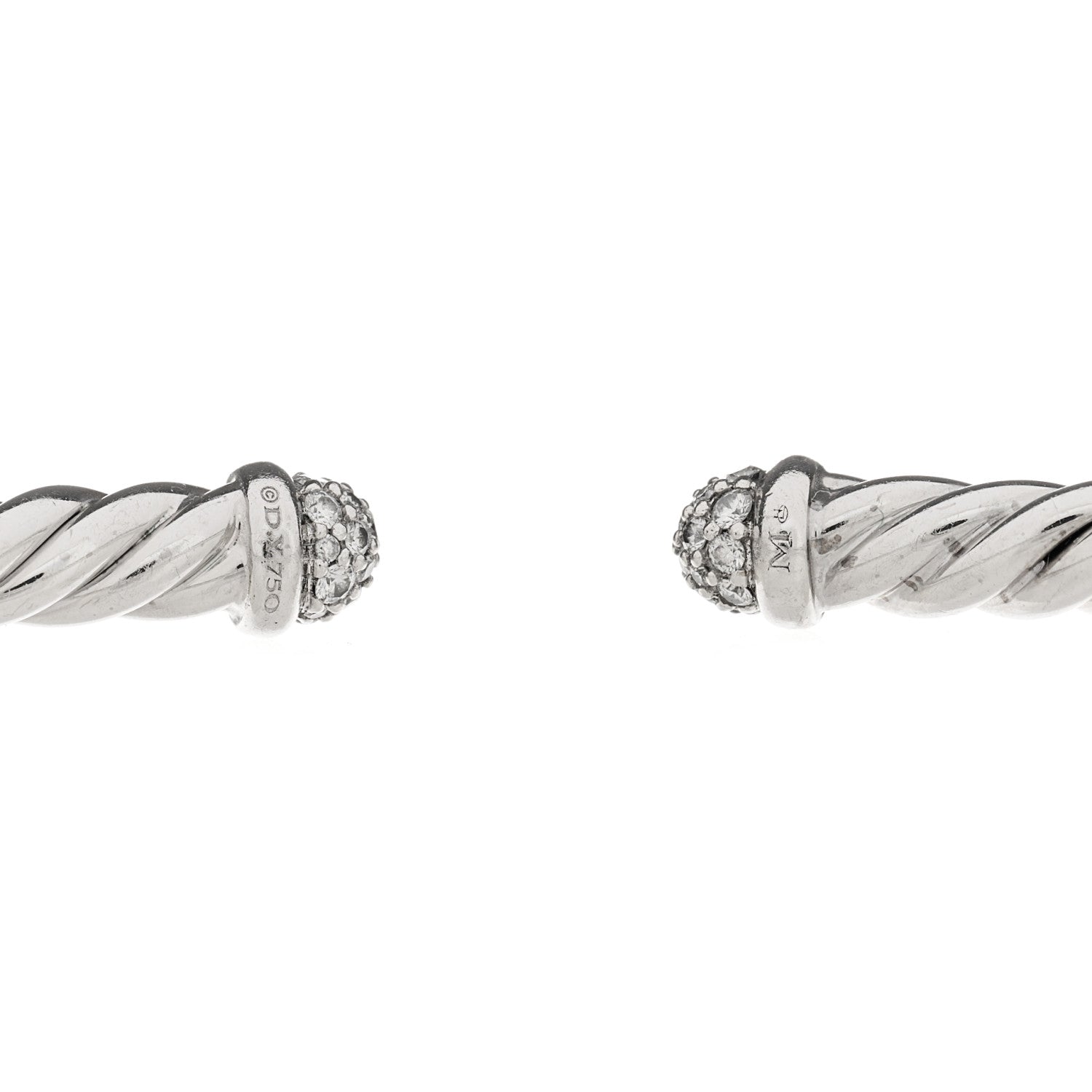 David Yurman 18K White Gold Diamond 4mm Cable Flex Cuff Bracelet 3 of 4