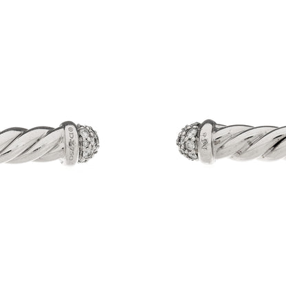 David Yurman 18K White Gold Diamond 4mm Cable Flex Cuff Bracelet 3 of 4