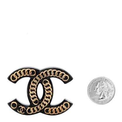 Chanel Resin Metal CC Chain Brooch Black Gold 3 of 4
