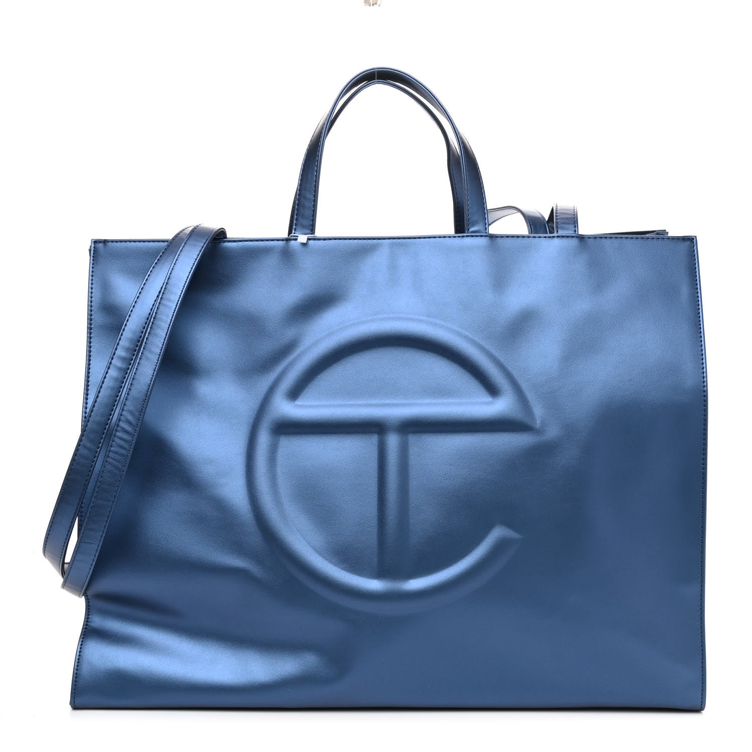 Telfar Metallic Vegan Leather Large Shopping Bag Cobalt 1 of 7
