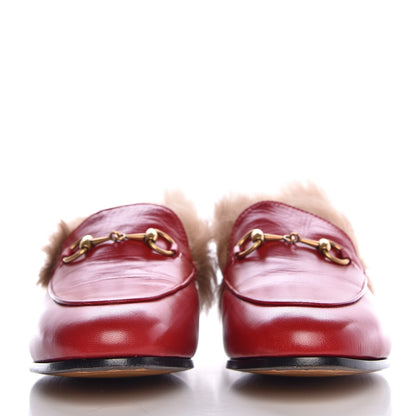 Gucci Malaga Kid Fur Womens Jordaan Loafers 36 Hibiscus Red Natural 2 of 9