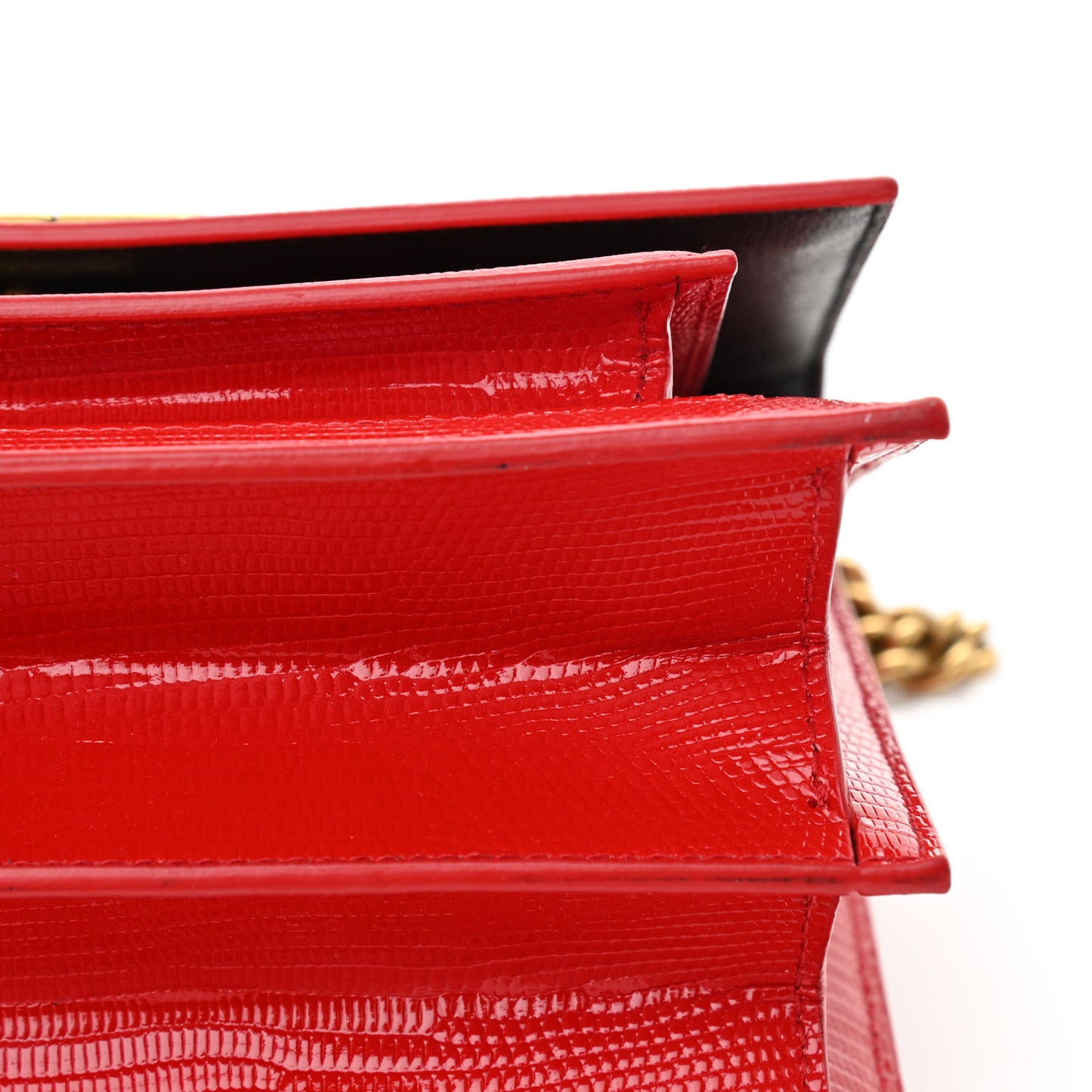 Patent Calfskin Lizard Embossed Sharp S Chain Satchel Vivid Red