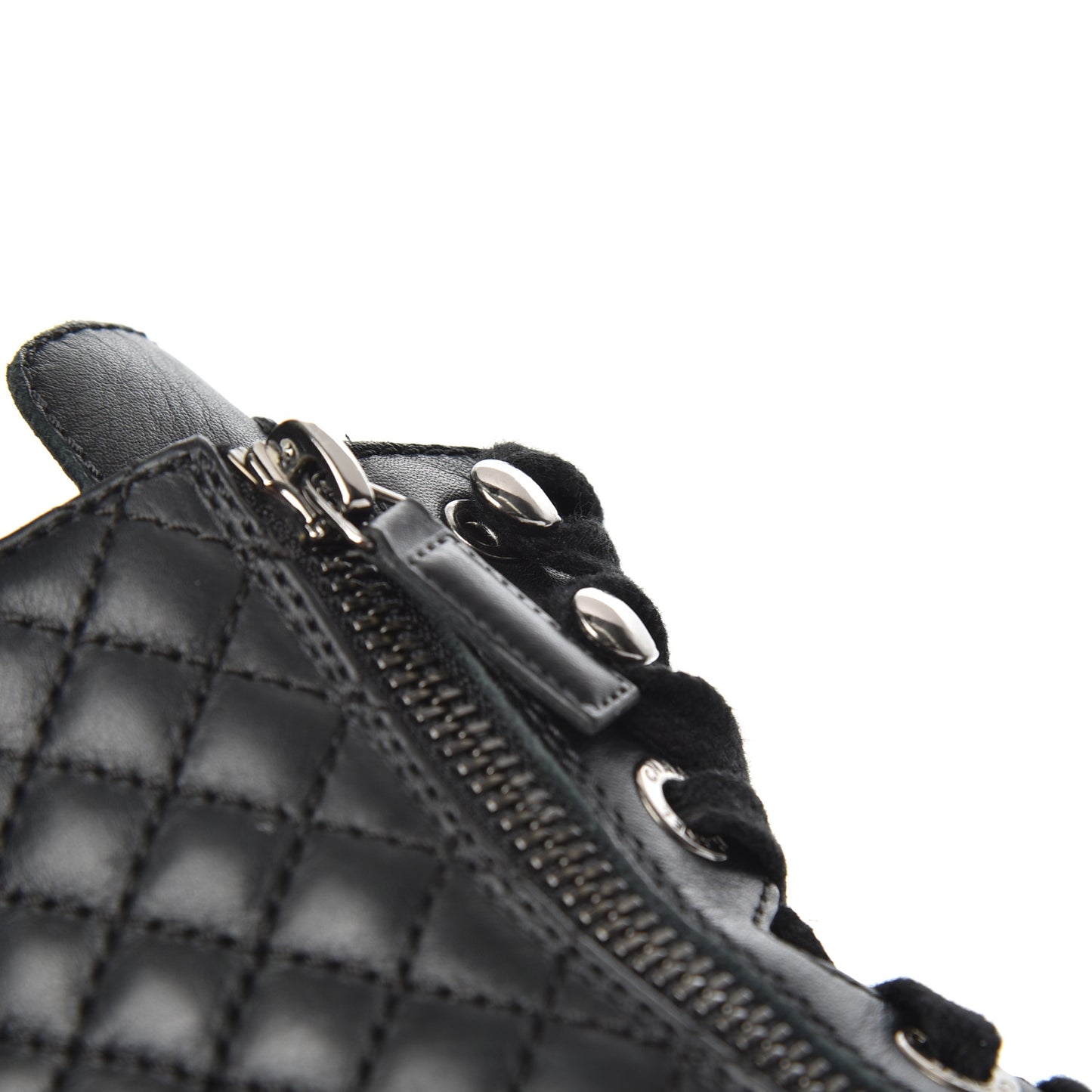 Calfskin Quilted Lace Up Combat Boots 37 Black