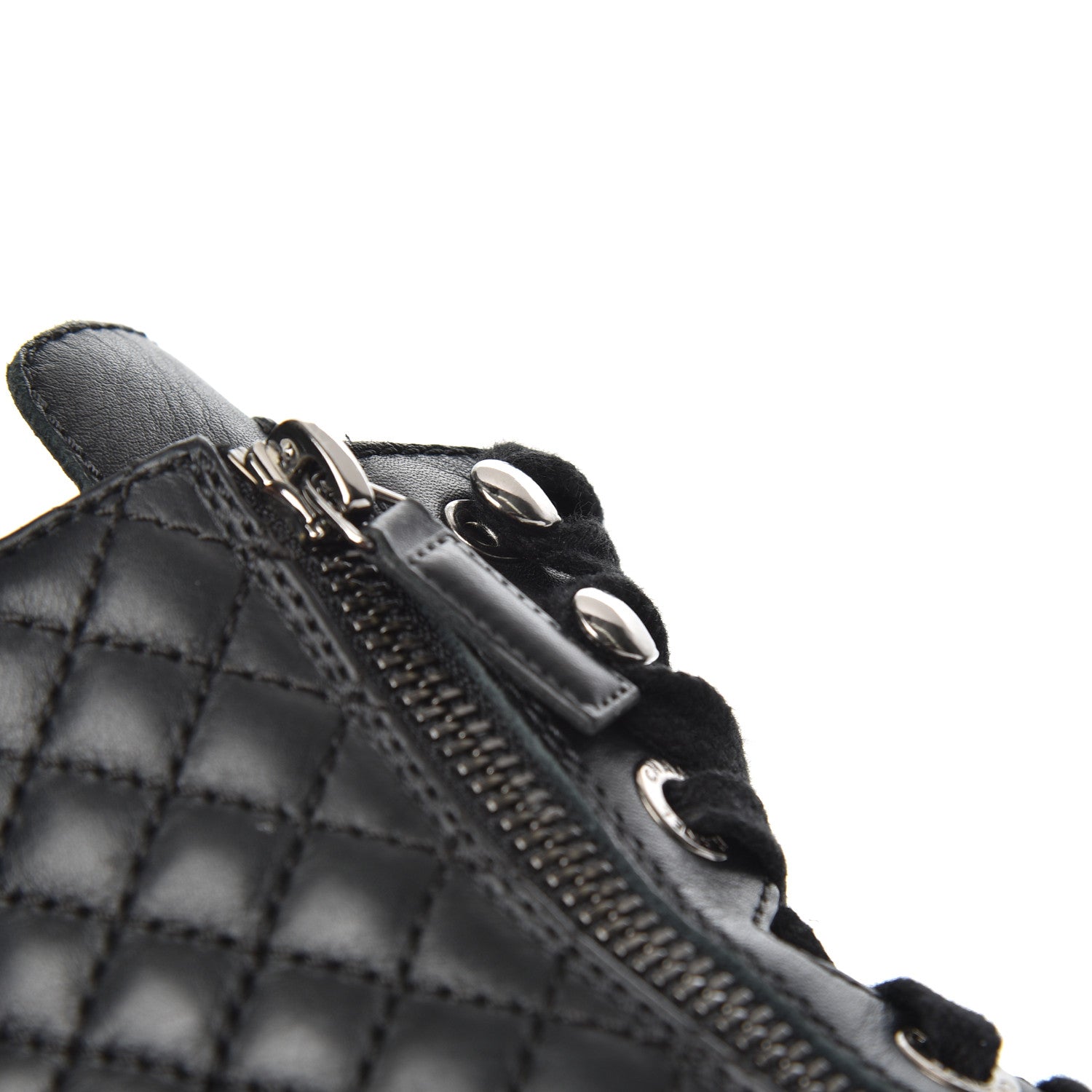 Chanel Calfskin Quilted Lace Up Combat Boots 37 Black 24 of 26