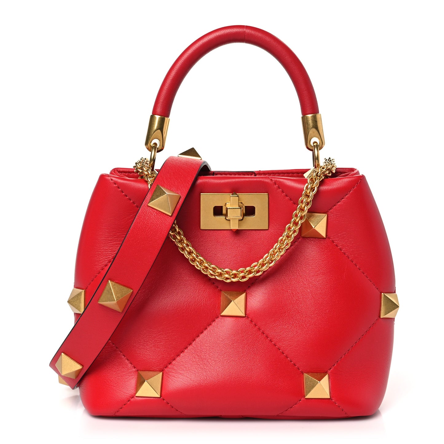 Nappa Small Roman Stud The Handle Bag Rouge Pur