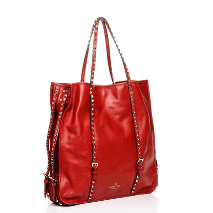 Valentino Garavani Vitello Rockstud Shopper Tote Red 3 of 6