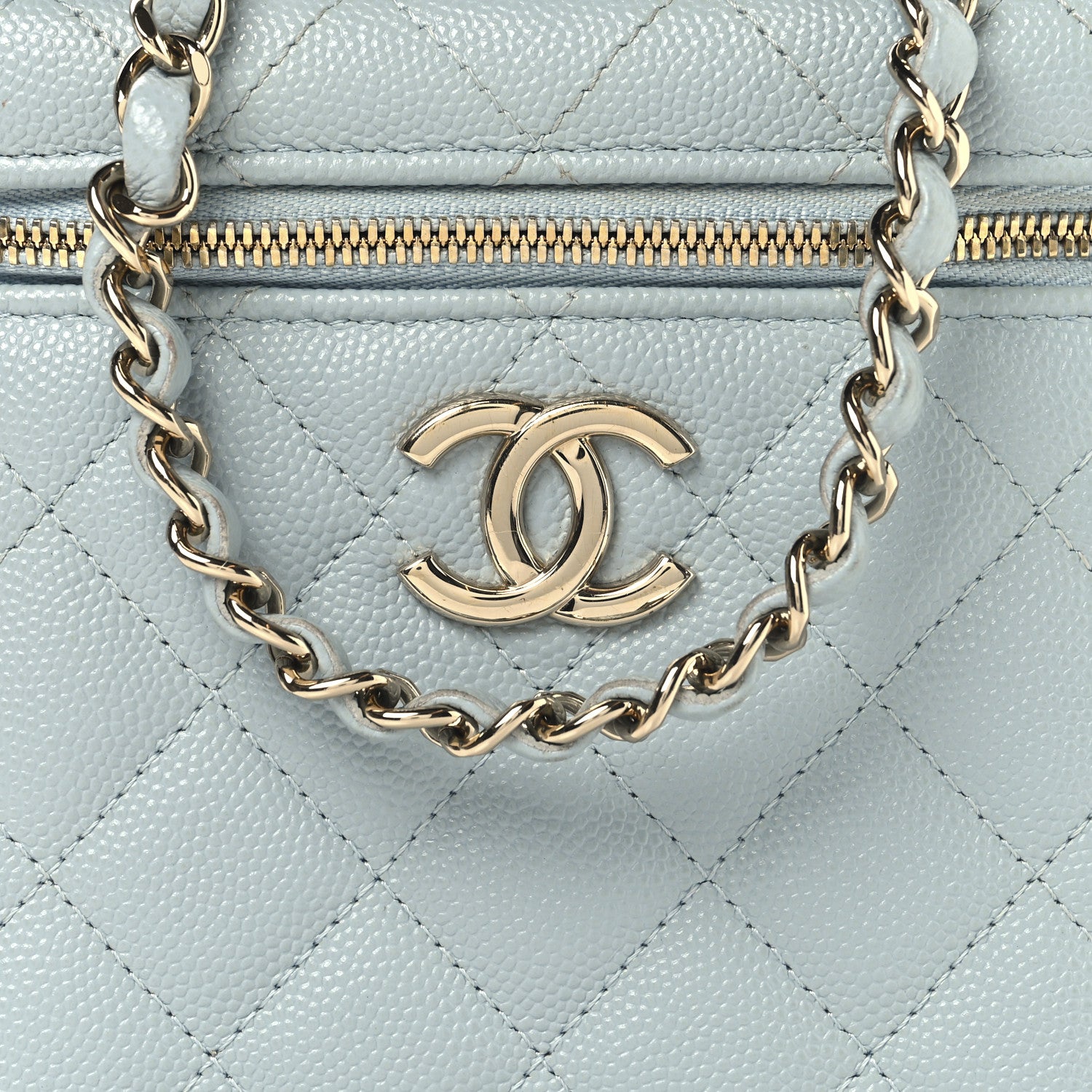 Chanel Caviar Quilted Small Top Handle Vanity Case With Chain Light Blue 9 of 12