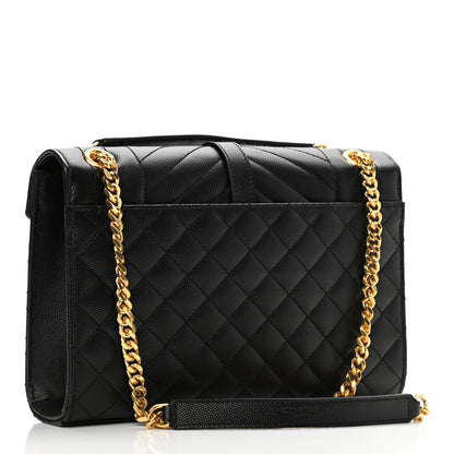 Saint Laurent Grain De Poudre Textured Mixed Matelasse Triquilt Medium Monogram Satchel Black 3 of 10