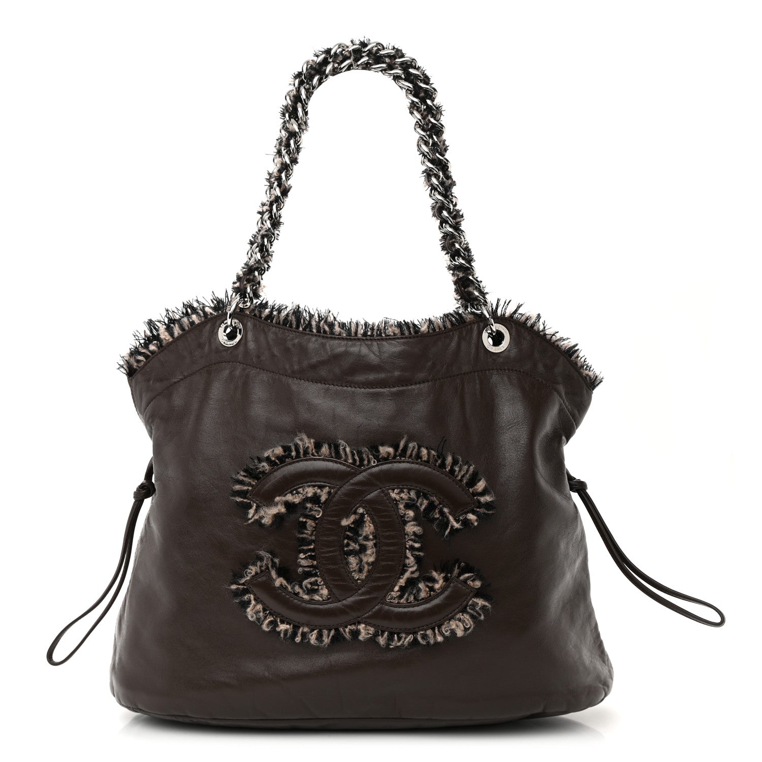 Chanel Tweed Lambskin Drawstring Tweedy Tote Brown 1 of 12