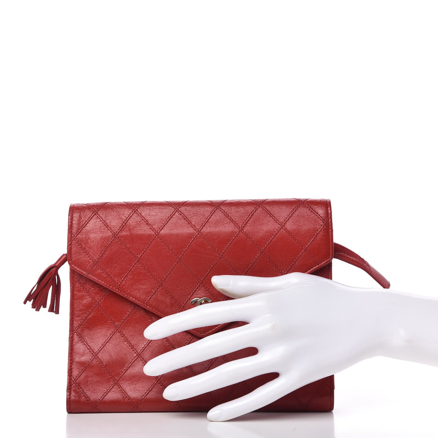 Lambskin Diamond Stitched Clutch Red