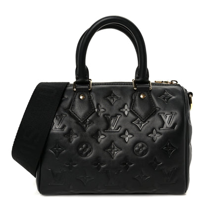 Louis Vuitton Lambskin Embossed Monogram Speedy 22 Bandouliere Black 1 of 9