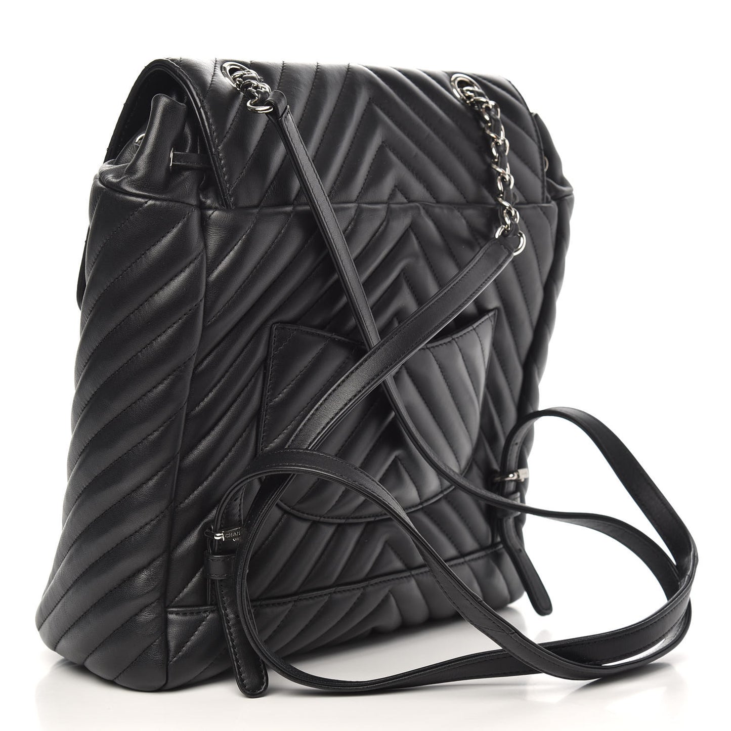 Calfskin Chevron Quilted Large Urban Spirit Backpack Black