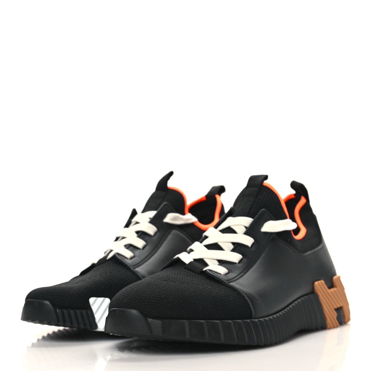 Hermes Knit Calfskin Mens Depart Sneakers 43 Black 3 of 8