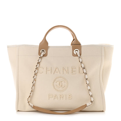 Chanel Canvas Pearl Medium Deauville Tote Ecru Beige 1 of 9