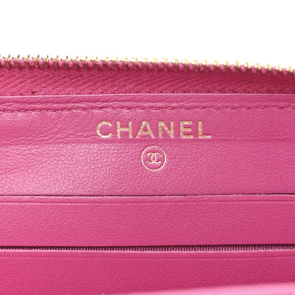 Chanel Lambskin Camellia Embossed Small Zip Around Wallet Dark Pink 6 of 12