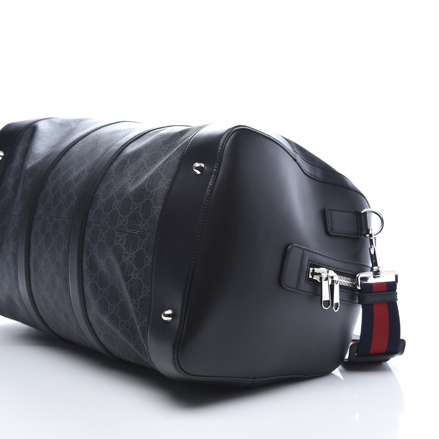 Soft GG Supreme Monogram Appia Calfskin Web Large Carry On Duffle Bag Black Grey