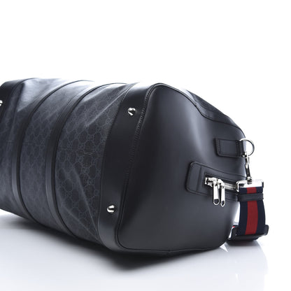 Gucci Soft GG Supreme Monogram Appia Calfskin Web Large Carry On Duffle Bag Black Grey 9 of 12
