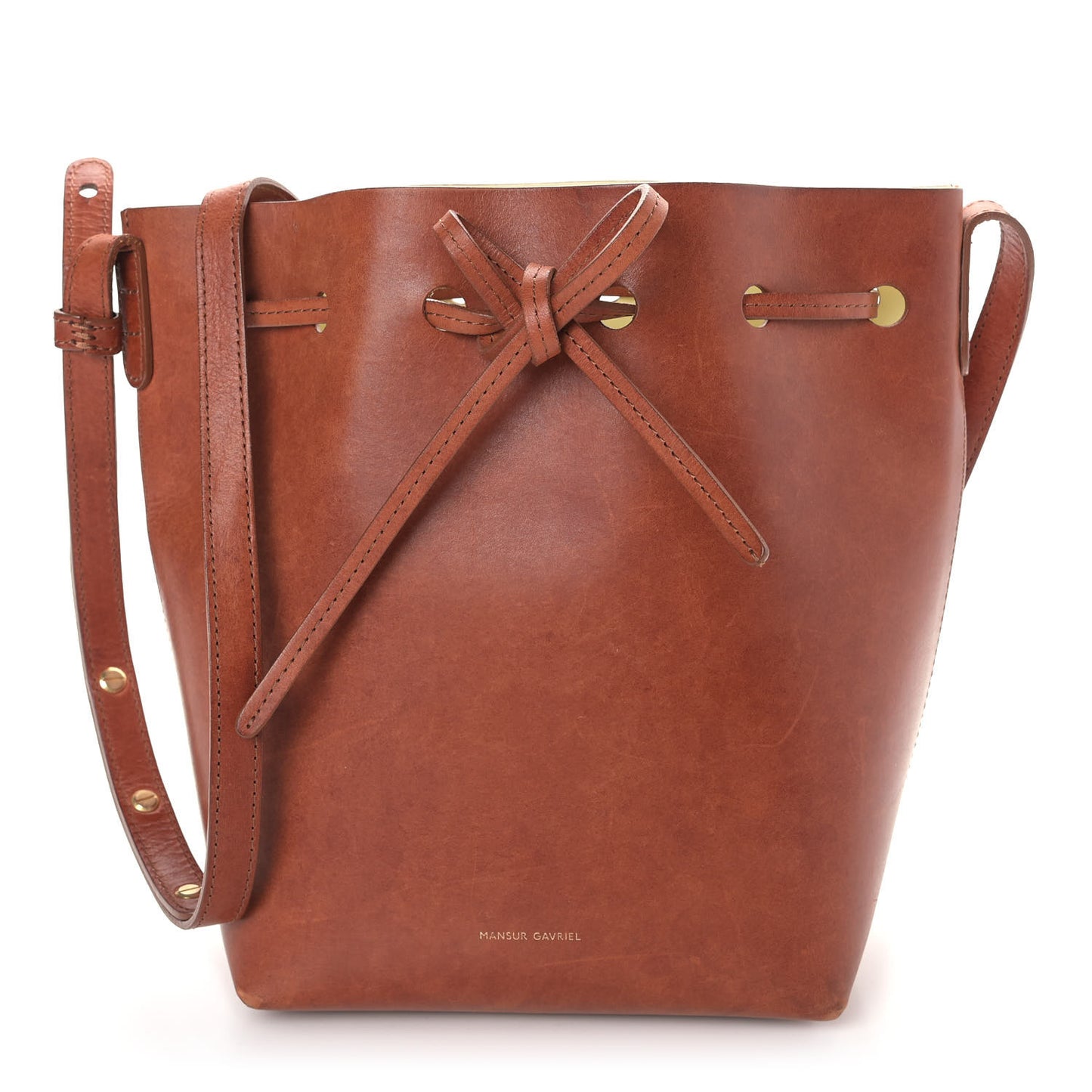 Vegetable Tanned Calfskin Mini Bucket Bag Brandy Natural