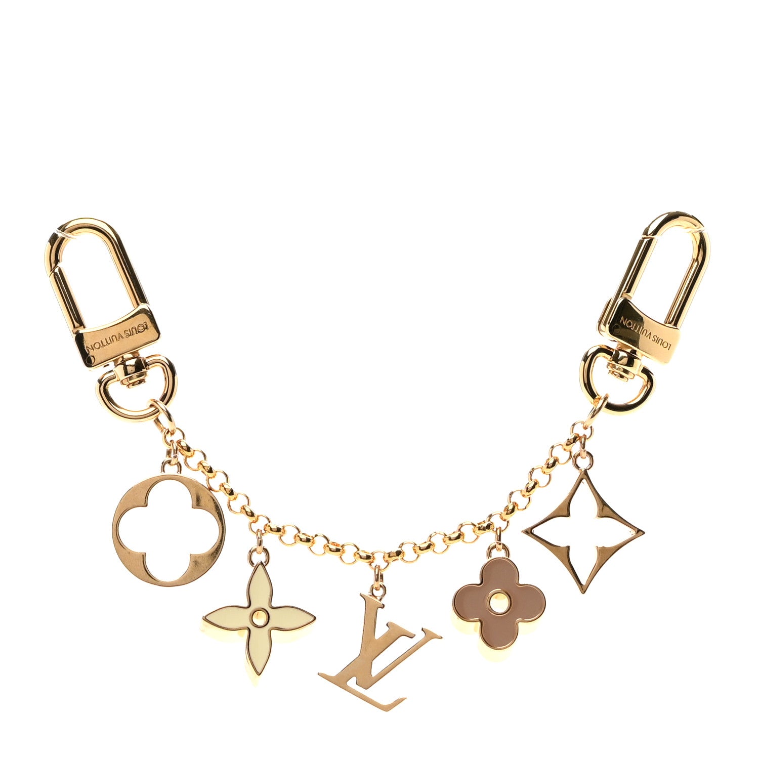 Louis Vuitton Brass Enamel Fleur De Monogram Bag Charm Chain Gold 1 of 6
