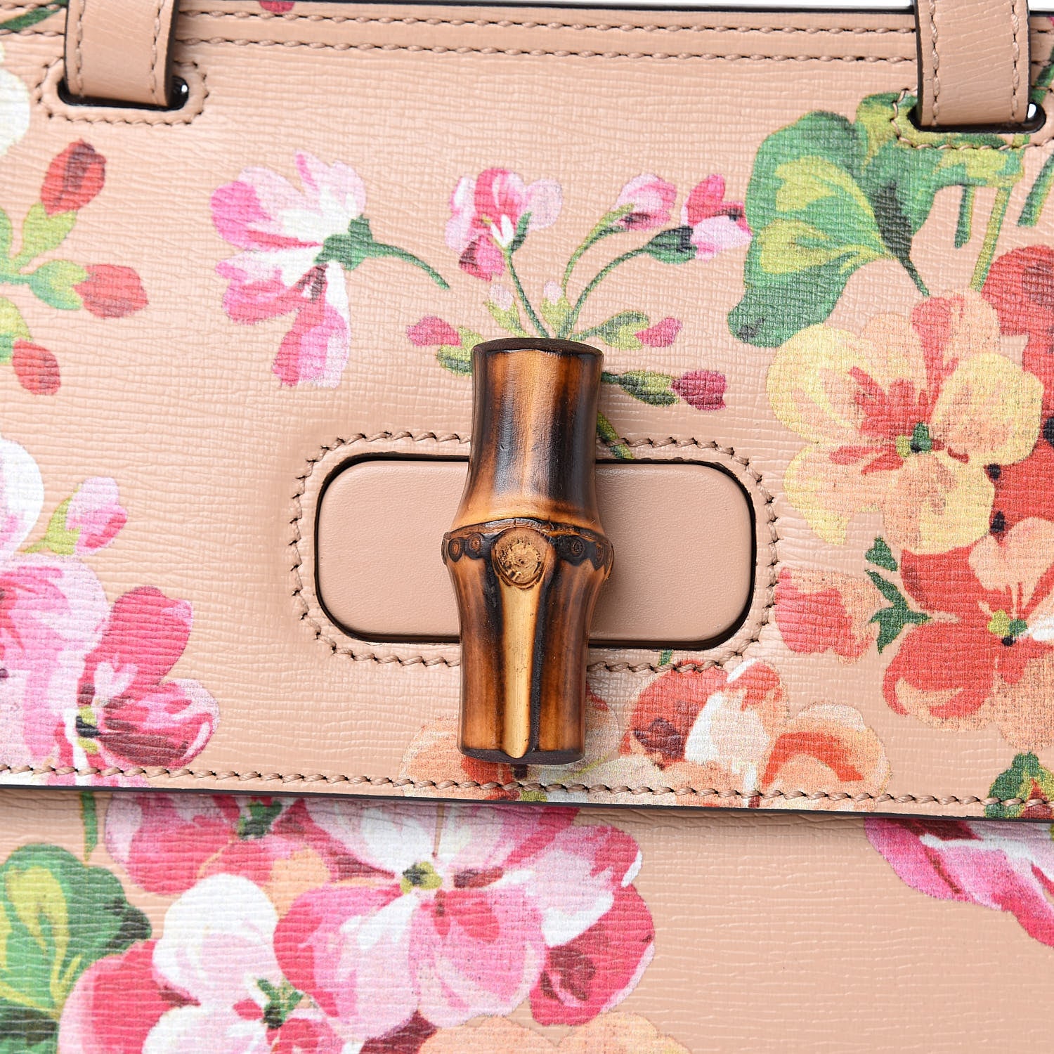 Gucci Shangai Calfskin Blooms Print Small Bamboo Daily Top Handle Bag Pink Apricot Multicolor 7 of 9