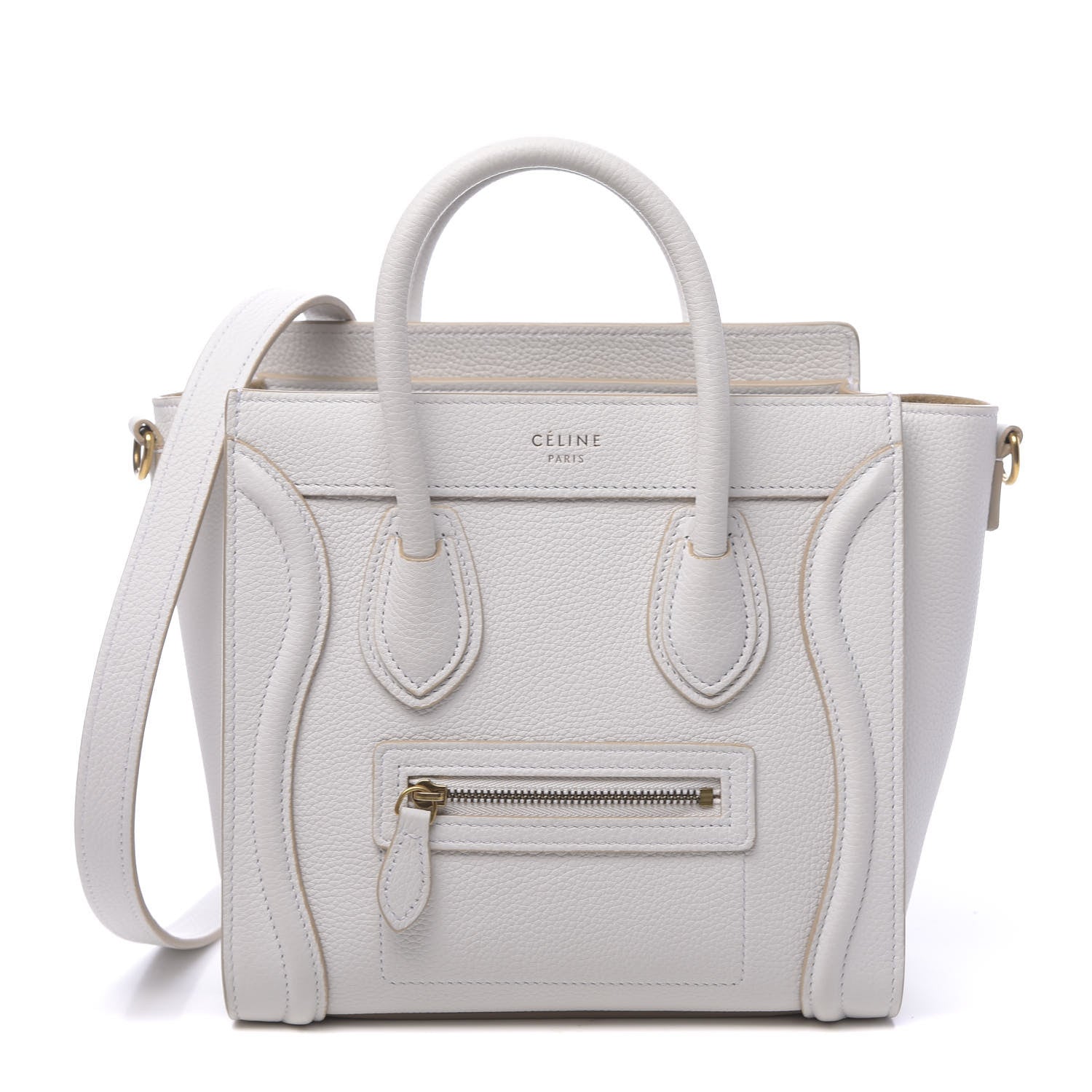 Celine Drummed Calfskin Nano Luggage Optic White 1 of 10