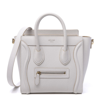 Celine Drummed Calfskin Nano Luggage Optic White 1 of 10