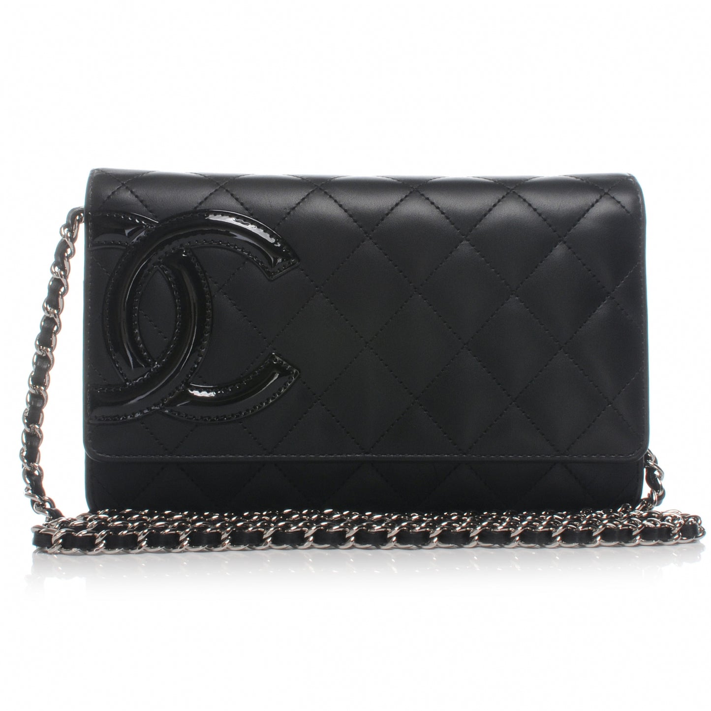 Calfskin Quilted Cambon Wallet On Chain WOC Black