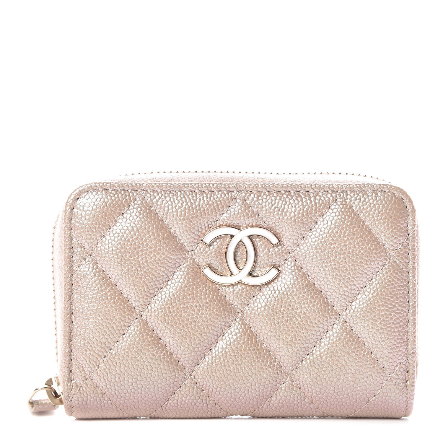 Chanel Iridescent Caviar Quilted Zip Coin Purse Beige 1 of 10