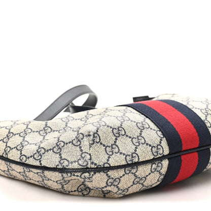 Gucci GG Supreme Monogram Textured Dollar Calfskin Web Small Ophidia Half Moon Hobo Beige Blue 9 of 10
