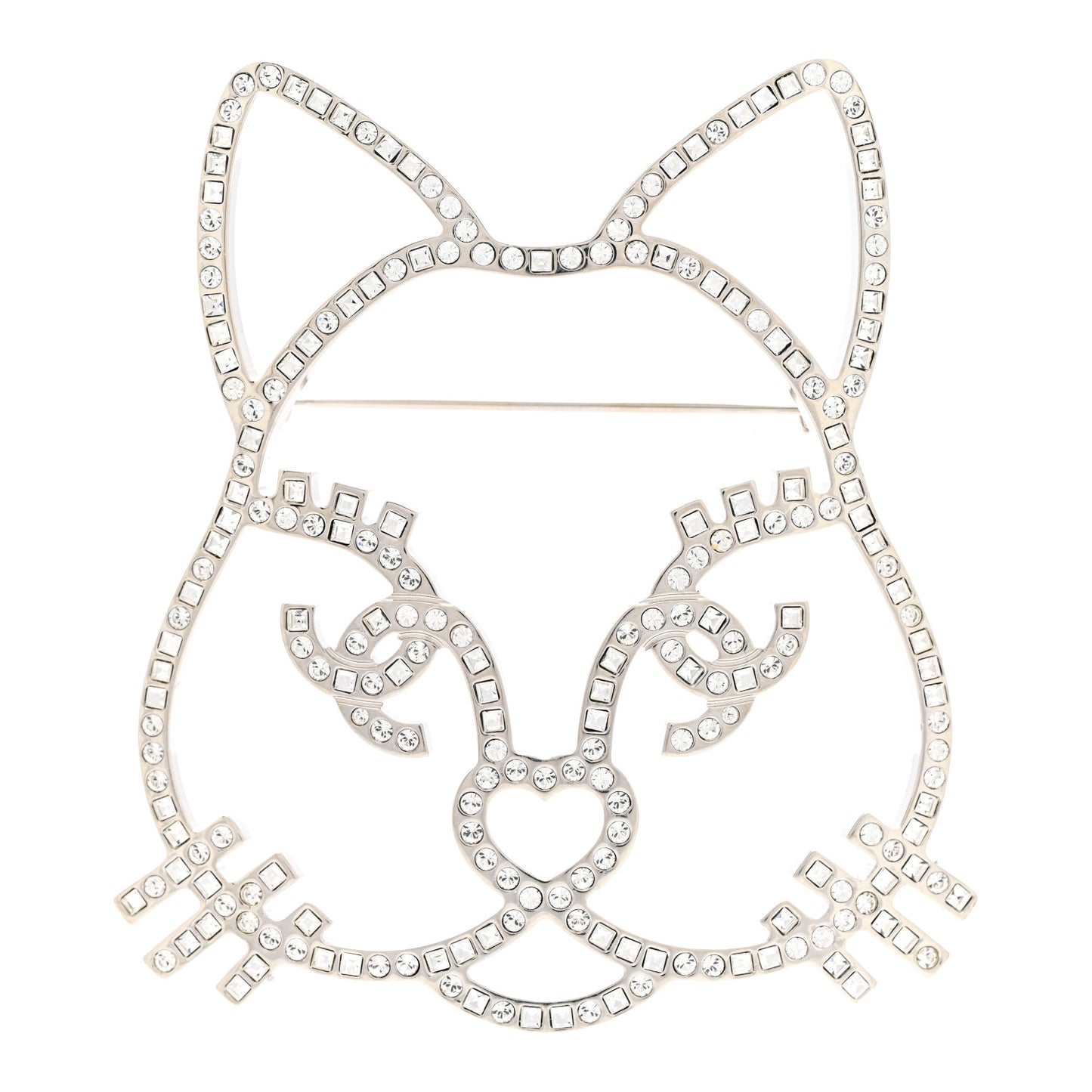 Strass Crystal Emoji Choupette Cat Brooch Silver
