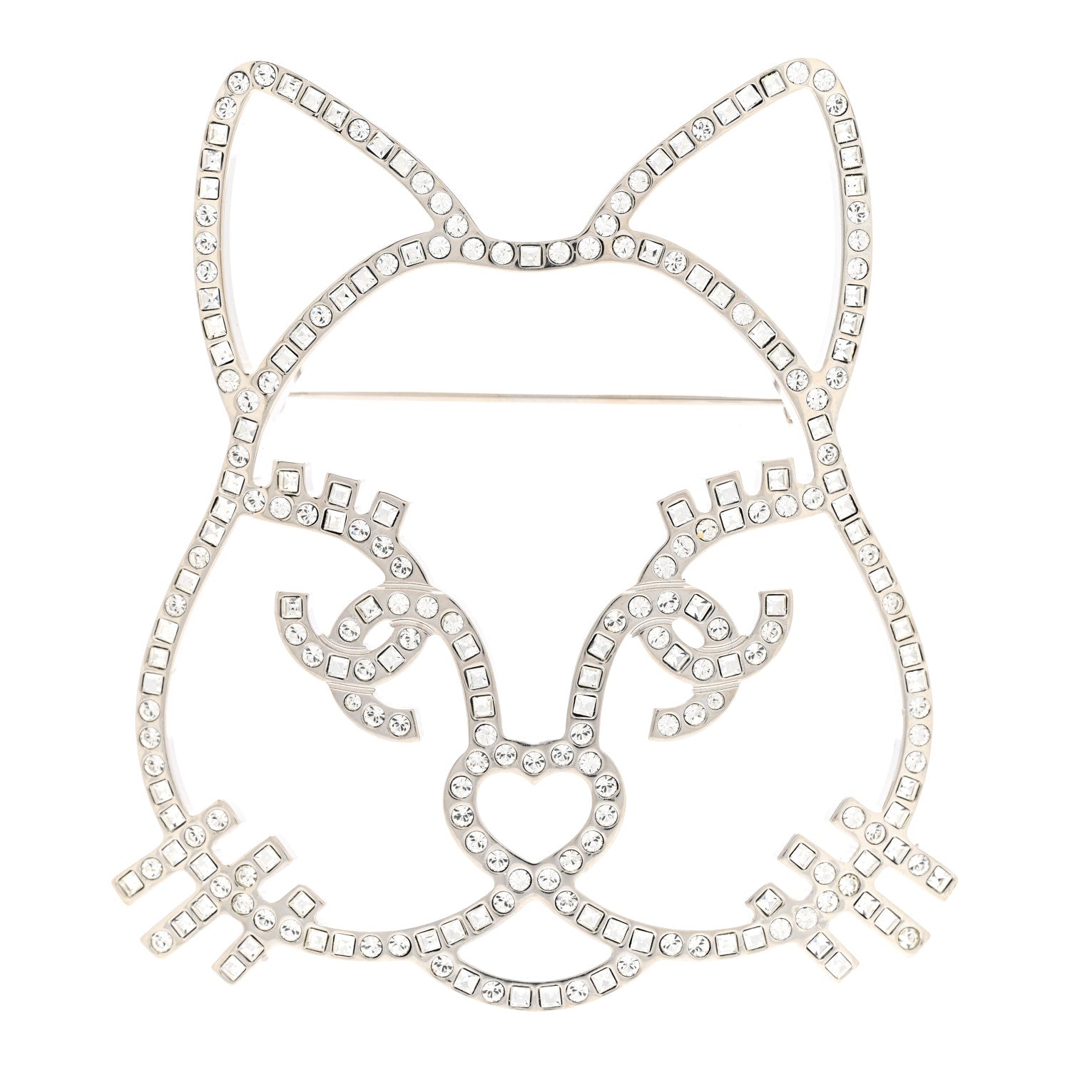 Chanel Strass Crystal Emoji Choupette Cat Brooch Silver 1 of 5