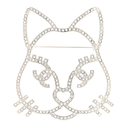 Chanel Strass Crystal Emoji Choupette Cat Brooch Silver 1 of 5