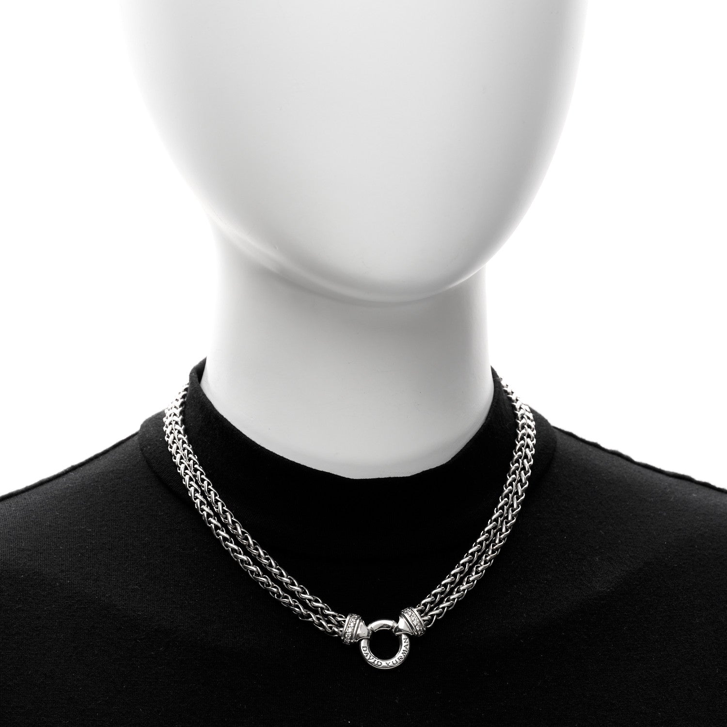 David Yurman Sterling Silver Diamond 18mm Double Wheat Chain Necklace 2 of 4