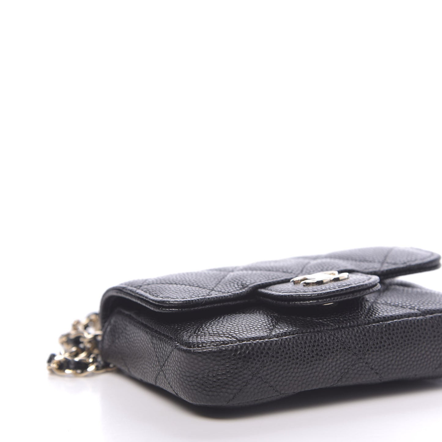 Caviar Quilted Flap Chain Waist Bag Black