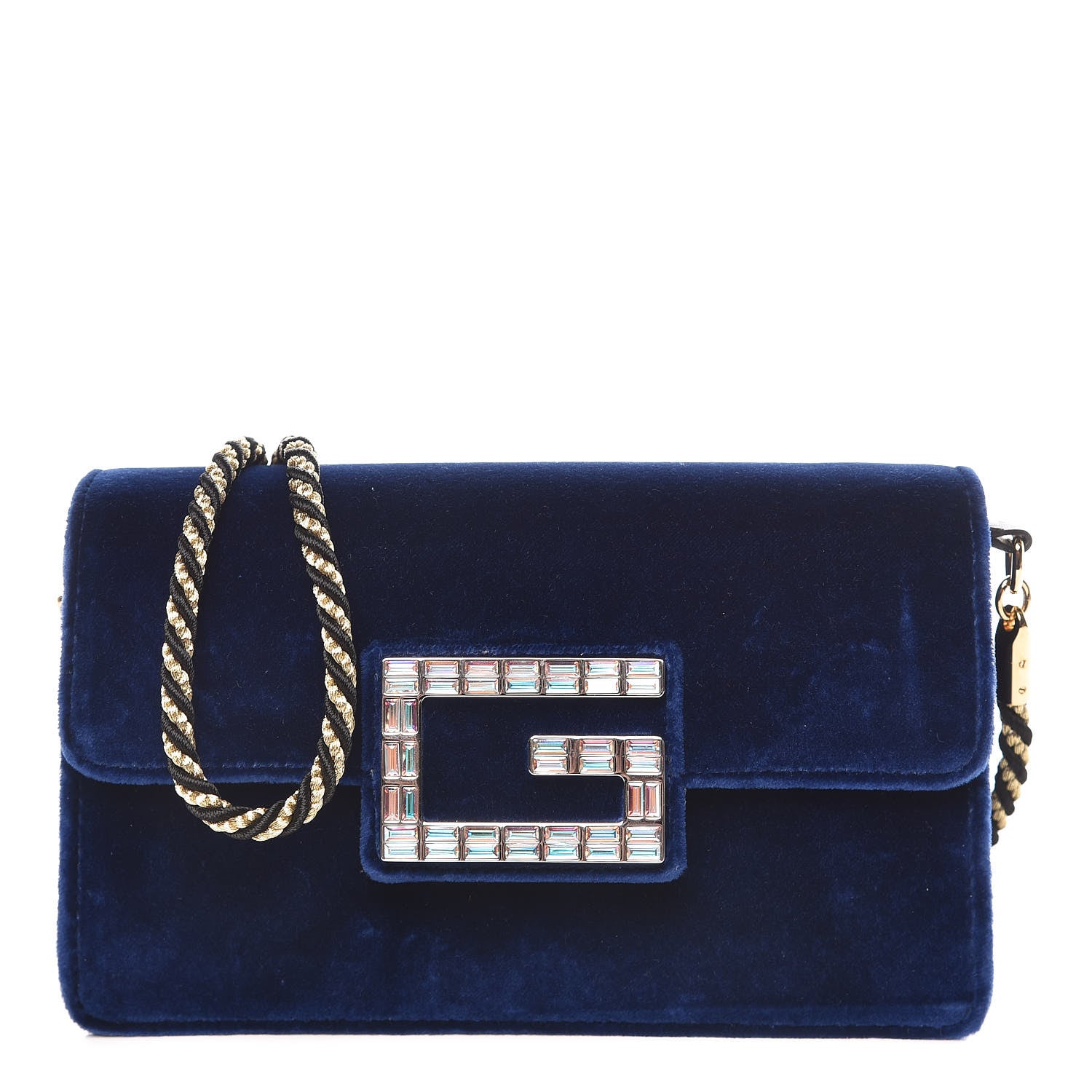 Gucci Velvet Crystal Square G Shoulder Bag Cobalt Blue 1 of 9