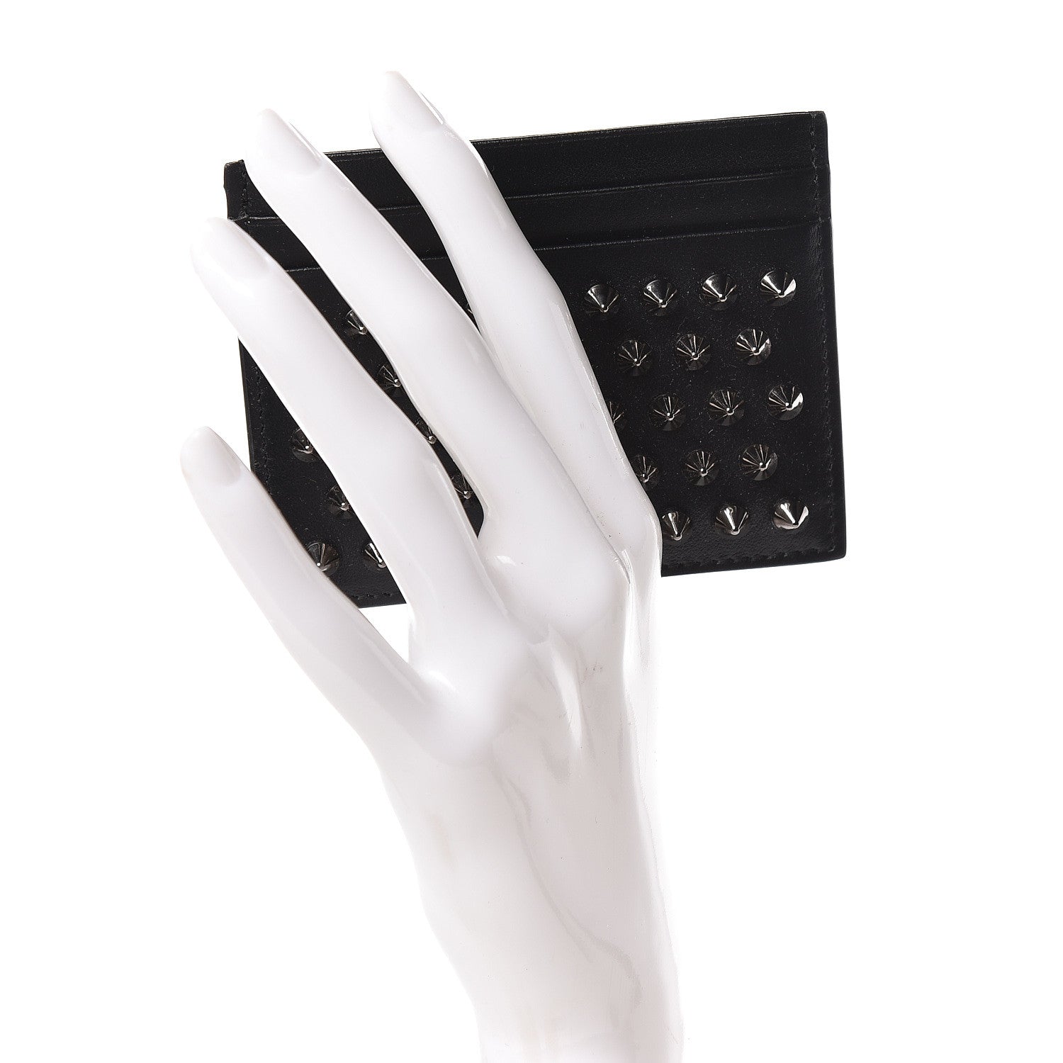 Christian Louboutin Calfskin Paris Spikes Kios Card Holder Black 2 of 7