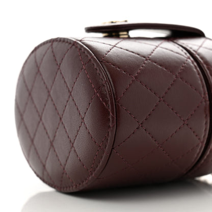 Chanel Lambskin Quilted Round Mini Vanity Case With Chain Burgundy 10 of 12